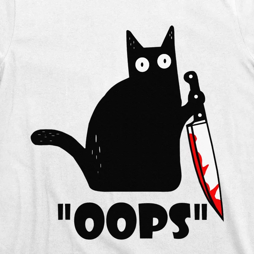 Cat Oops! Funny Black Cat Murderous Cat With Knife T-Shirt