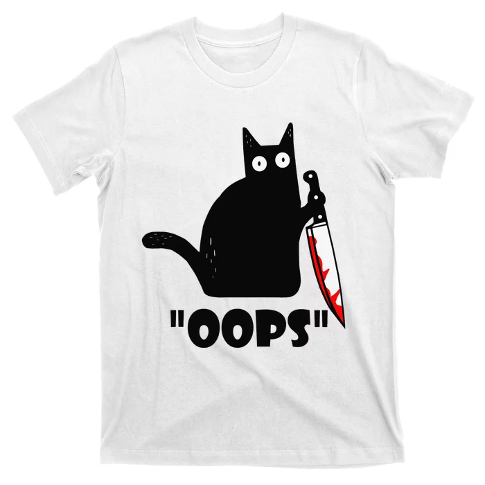 Cat Oops! Funny Black Cat Murderous Cat With Knife T-Shirt