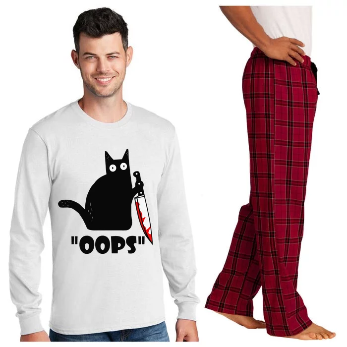 Cat Oops! Funny Black Cat Murderous Cat With Knife Long Sleeve Pajama Set