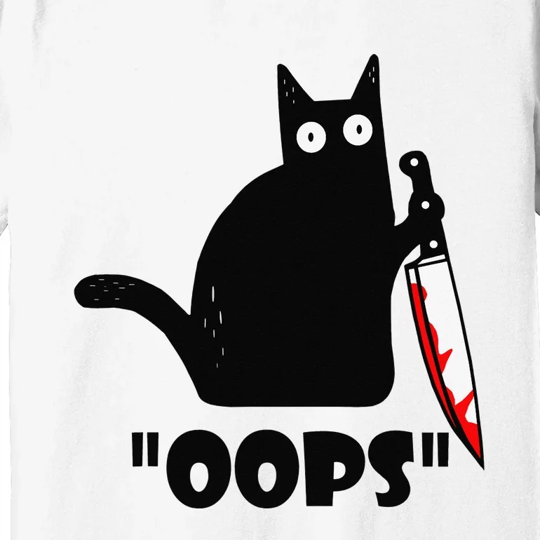 Cat Oops! Funny Black Cat Murderous Cat With Knife Premium T-Shirt