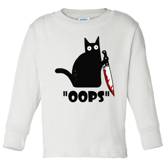 Cat Oops! Funny Black Cat Murderous Cat With Knife Toddler Long Sleeve Shirt