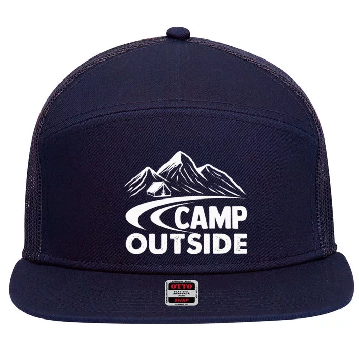 Camp Outside Funny Camping 7 Panel Mesh Trucker Snapback Hat