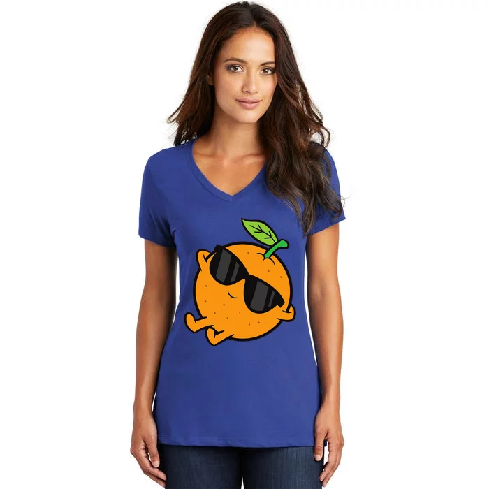 Cute Orange Fruit Relaxing Lazy Orange Women's V-Neck T-Shirt