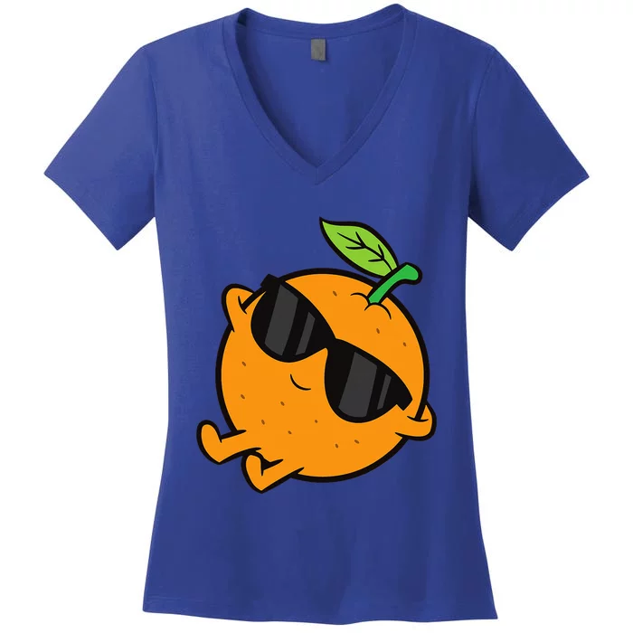 Cute Orange Fruit Relaxing Lazy Orange Women's V-Neck T-Shirt