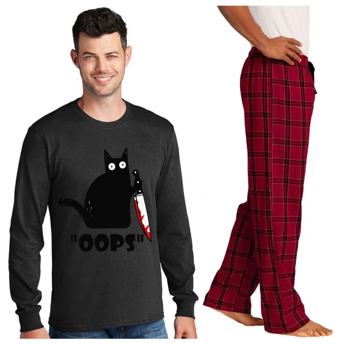 Cat Oops! Funny Black Cat Murderous Cat With Knife Long Sleeve Pajama Set