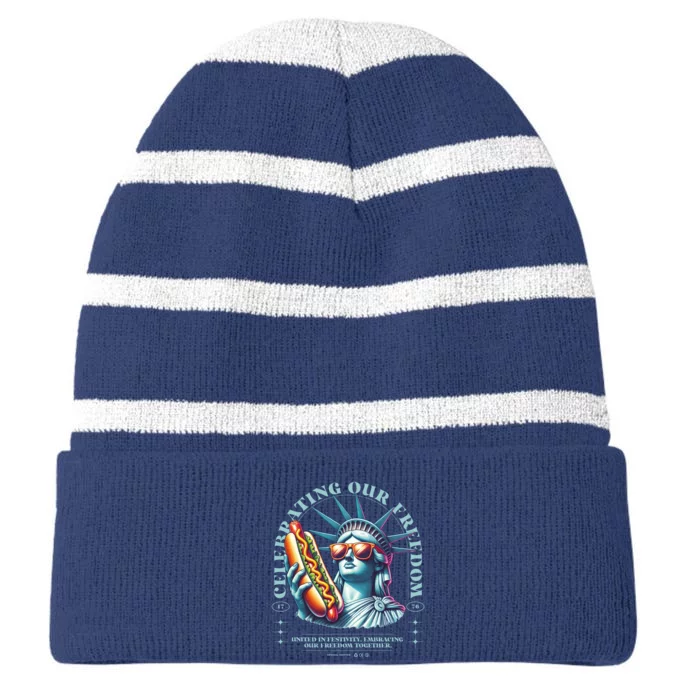 Celebrating Our Freedom Striped Beanie with Solid Band