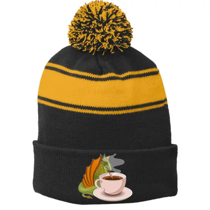 Coffee Caffeine Dragon Stripe Pom Pom Beanie