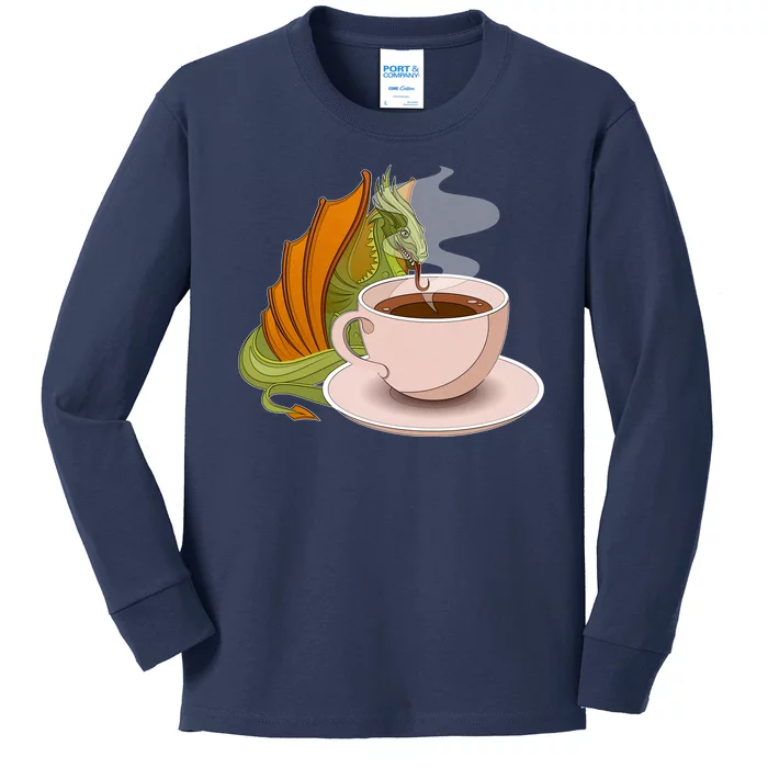 Coffee Caffeine Dragon Kids Long Sleeve Shirt