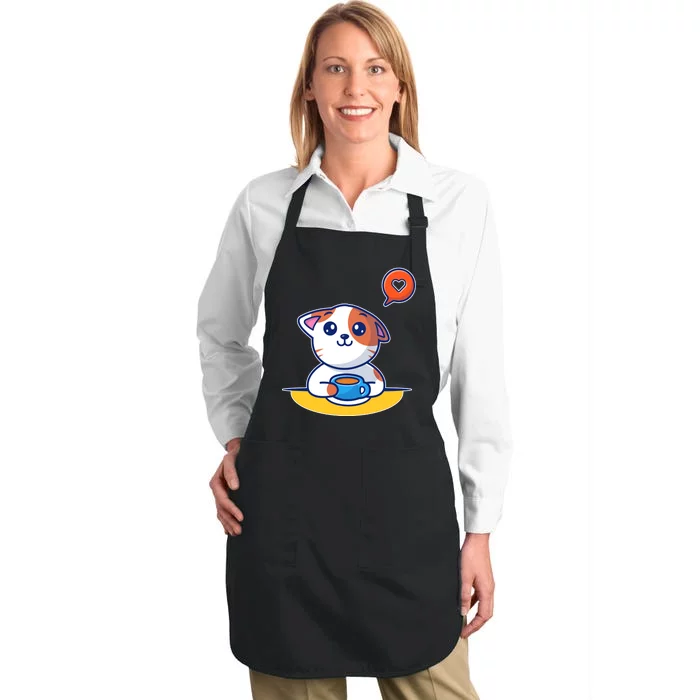 Coffee Cat Hollow Heart Full-Length Apron With Pocket