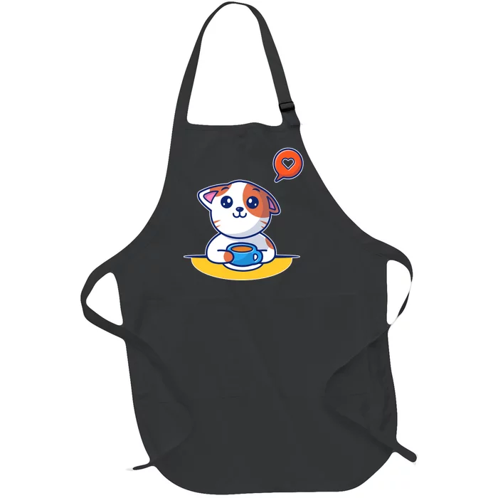 Coffee Cat Hollow Heart Full-Length Apron With Pocket