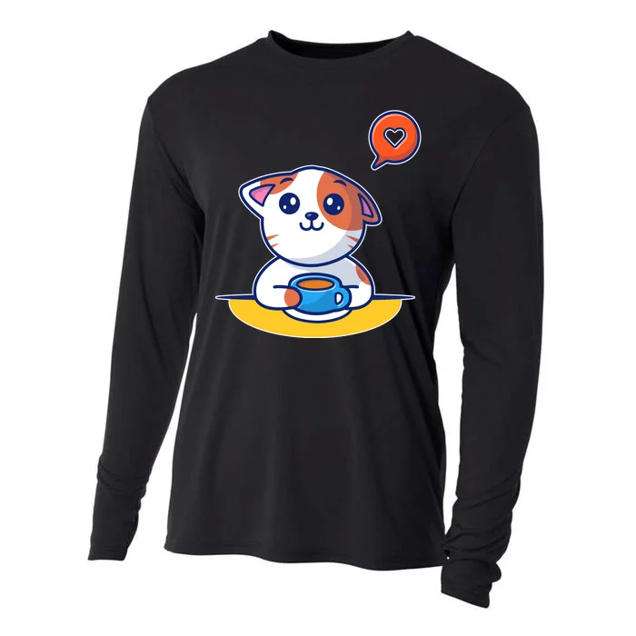 Coffee Cat Hollow Heart Cooling Performance Long Sleeve Crew