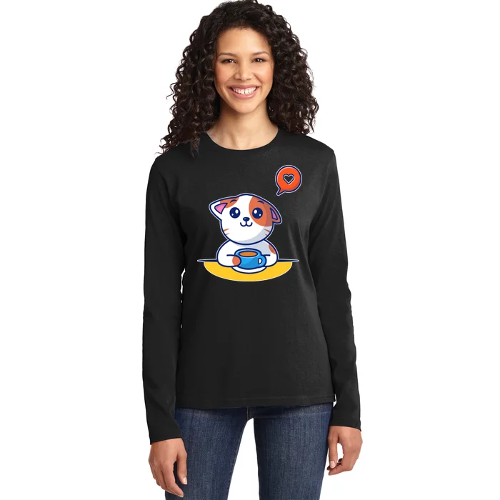 Coffee Cat Hollow Heart Ladies Long Sleeve Shirt