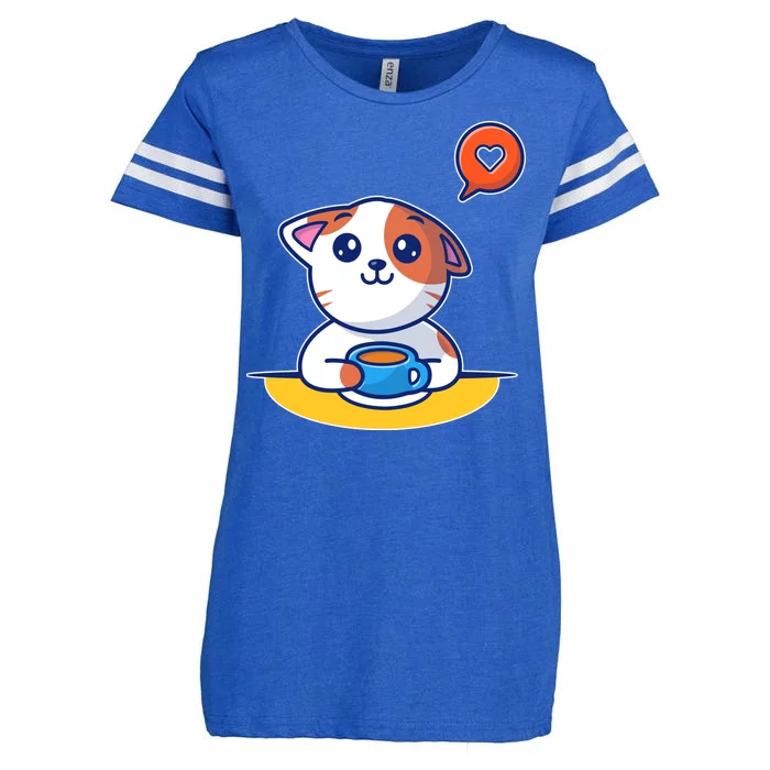 Coffee Cat Hollow Heart Enza Ladies Jersey Football T-Shirt