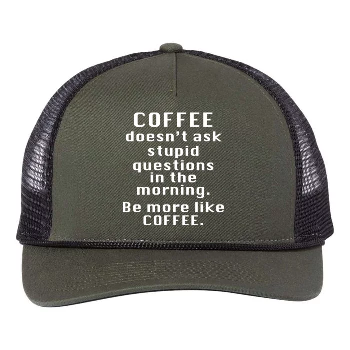 Coffee Doesn't Ask Stupid Questions Retro Rope Trucker Hat Cap