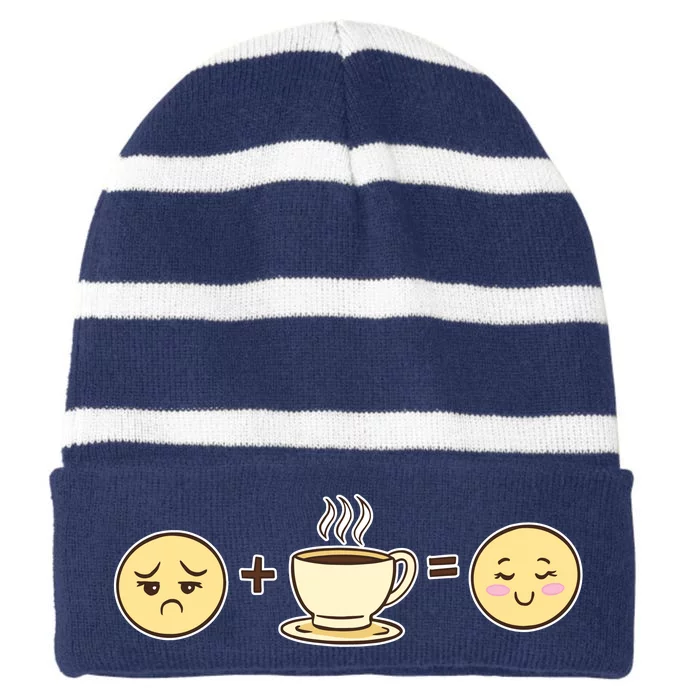 Coffee Emoji Striped Beanie with Solid Band