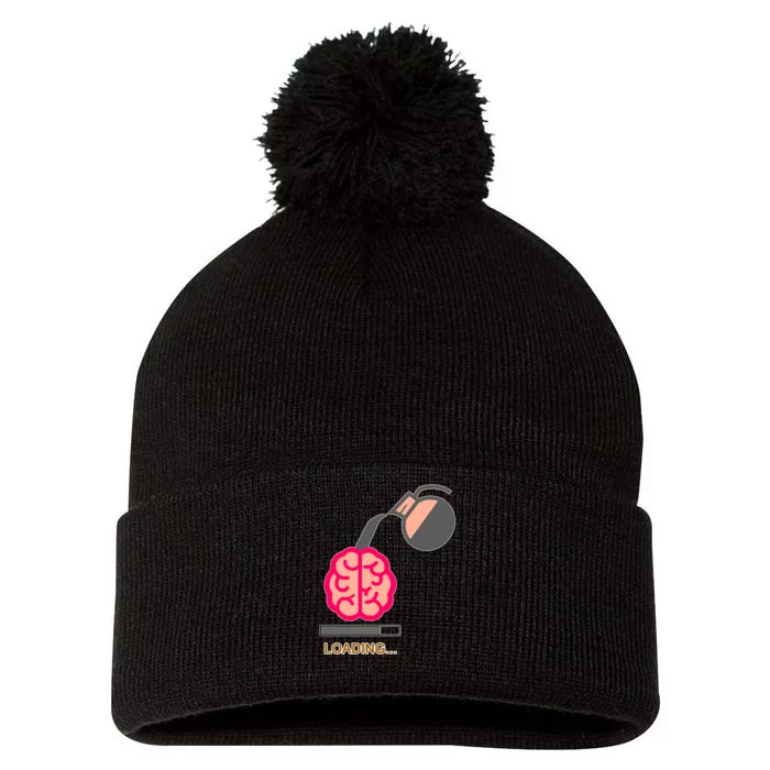 Coffee Loading Brain Pom Pom 12in Knit Beanie