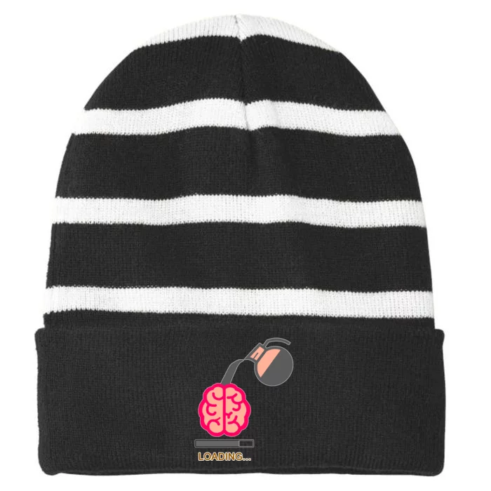 Coffee Loading Brain Striped Beanie with Solid Band