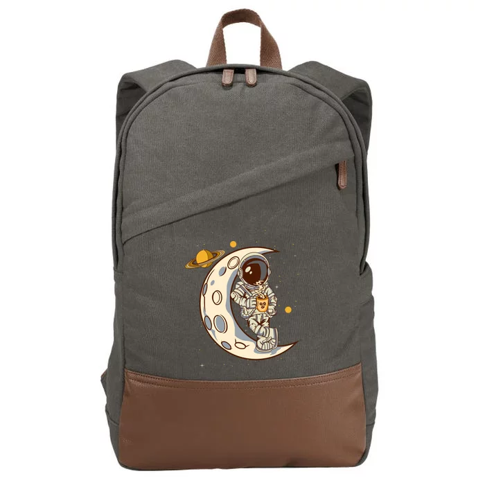 Coffee Loving Space Astronaut Moon Crest Cotton Canvas Backpack