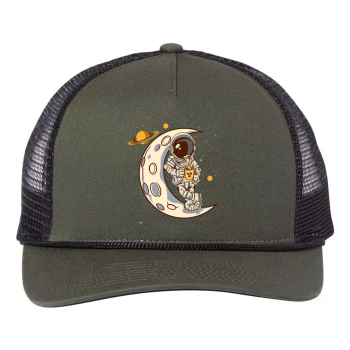 Coffee Loving Space Astronaut Moon Crest Retro Rope Trucker Hat Cap