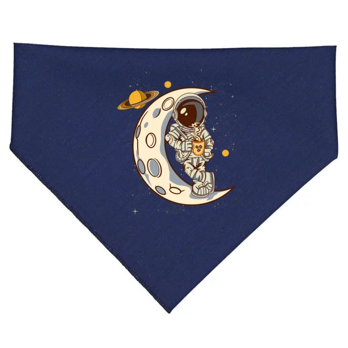 Coffee Loving Space Astronaut Moon Crest USA-Made Doggie Bandana