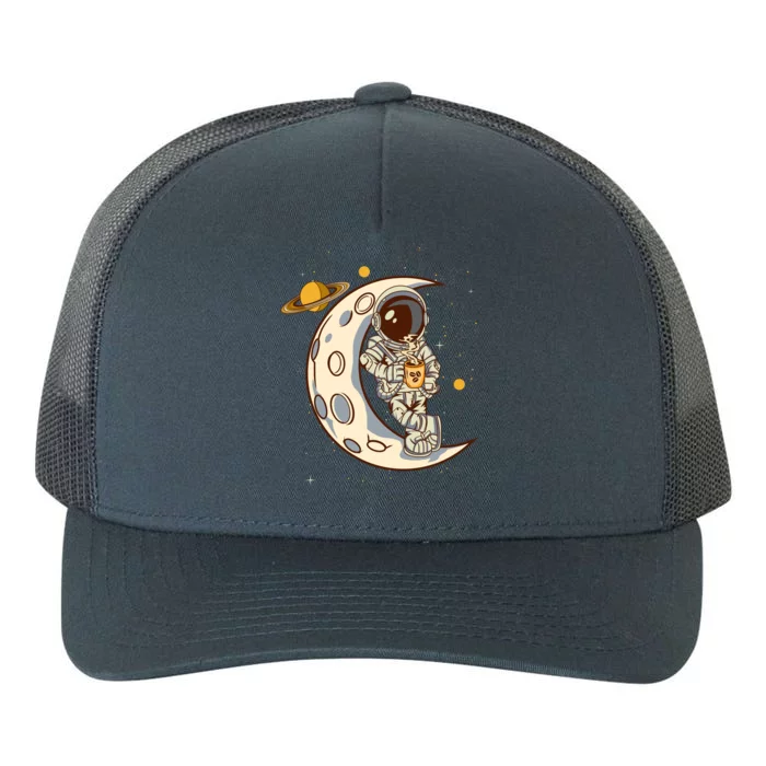 Coffee Loving Space Astronaut Moon Crest Yupoong Adult 5-Panel Trucker Hat