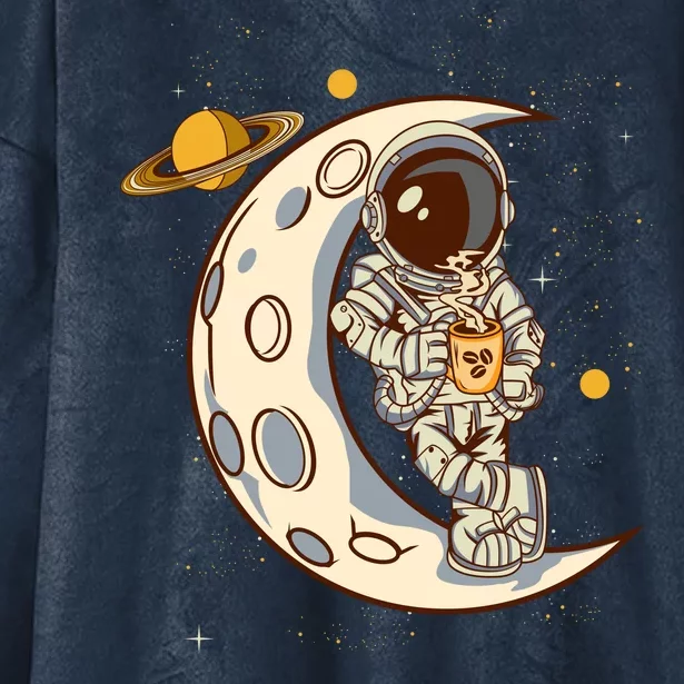 Coffee Loving Space Astronaut Moon Crest Hooded Wearable Blanket