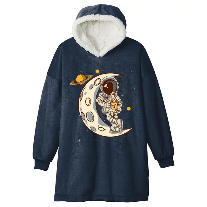 Coffee Loving Space Astronaut Moon Crest Hooded Wearable Blanket