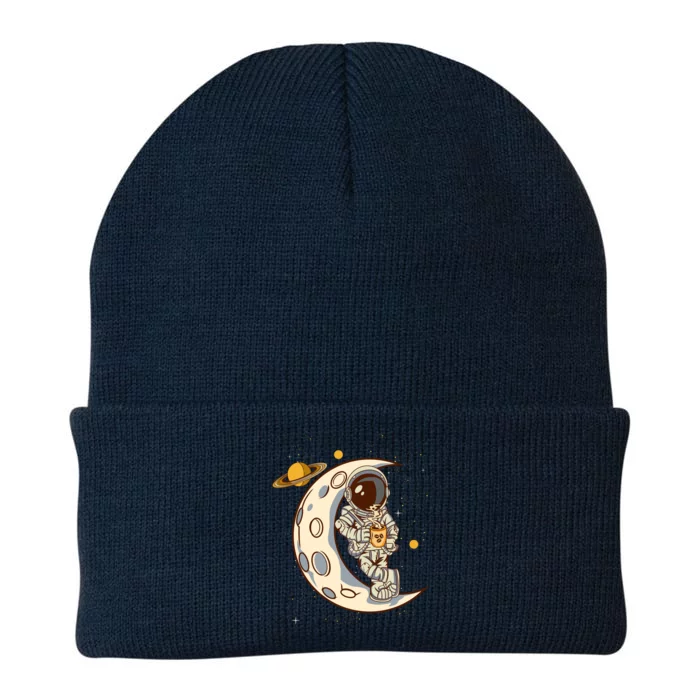 Coffee Loving Space Astronaut Moon Crest Knit Cap Winter Beanie