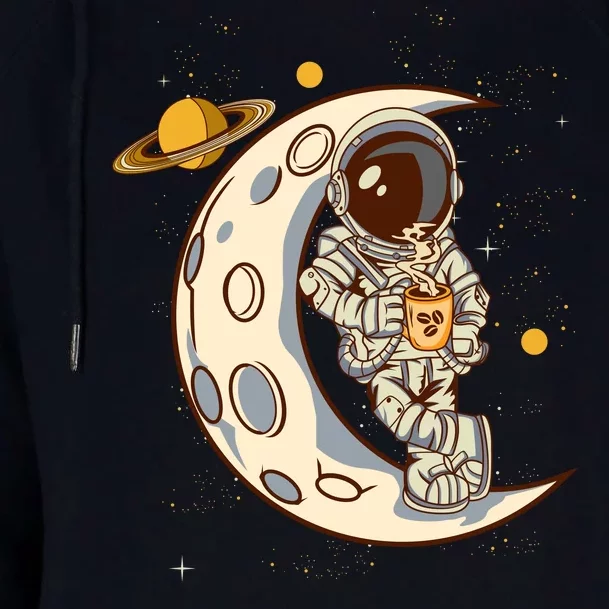 Coffee Loving Space Astronaut Moon Crest Womens Funnel Neck Pullover Hood