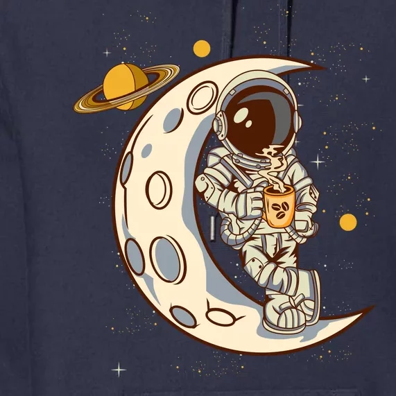 Coffee Loving Space Astronaut Moon Crest Premium Hoodie