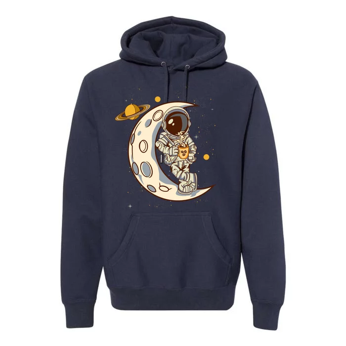 Coffee Loving Space Astronaut Moon Crest Premium Hoodie