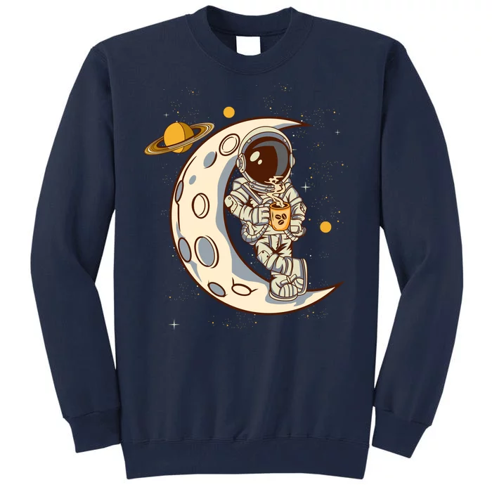 Coffee Loving Space Astronaut Moon Crest Tall Sweatshirt