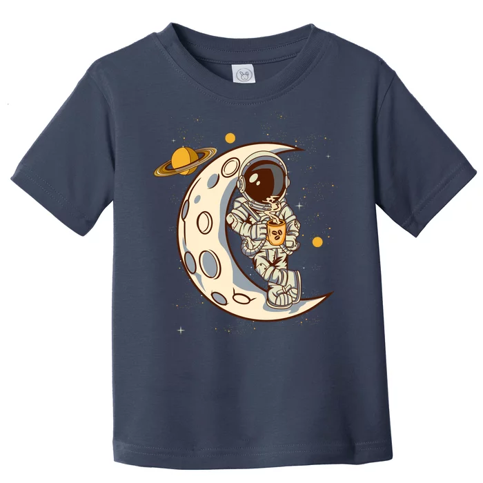 Coffee Loving Space Astronaut Moon Crest Toddler T-Shirt