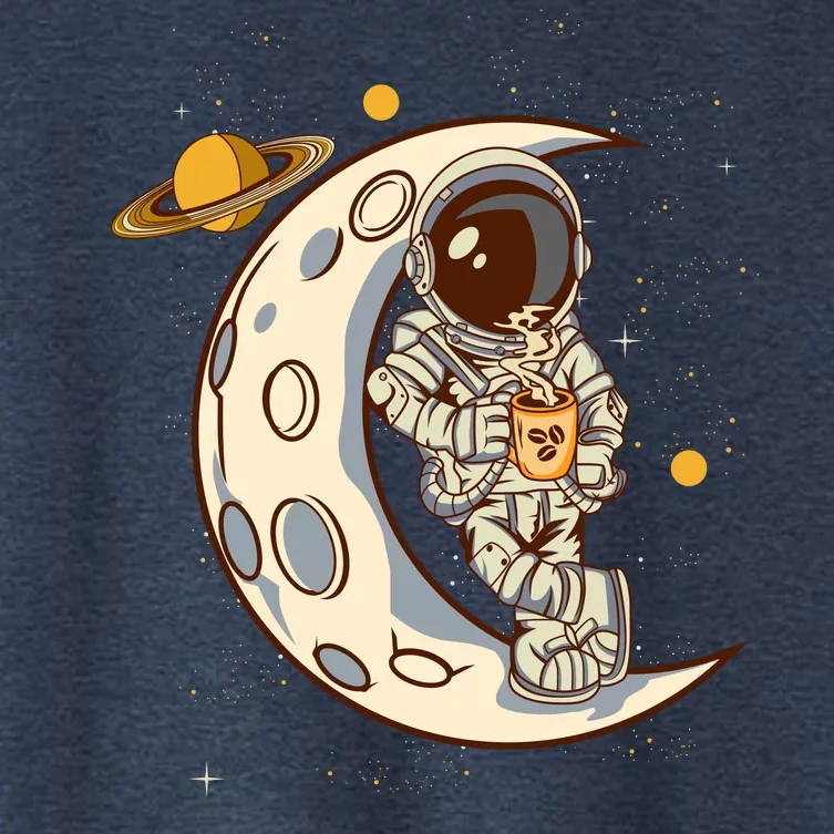 Coffee Loving Space Astronaut Moon Crest Women's Crop Top Tee