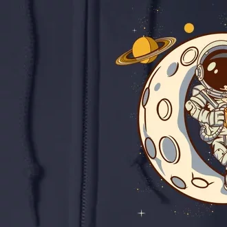 Coffee Loving Space Astronaut Moon Crest Full Zip Hoodie