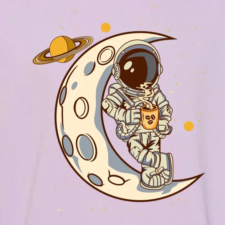 Coffee Loving Space Astronaut Moon Crest Garment-Dyed Sweatshirt