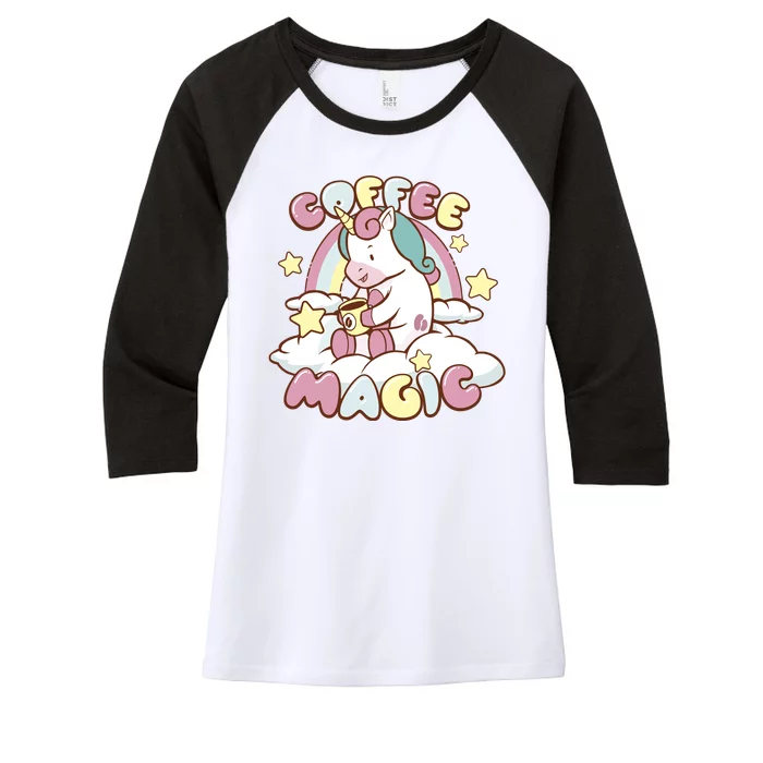 Coffee Magic Unicorn Women's Tri-Blend 3/4-Sleeve Raglan Shirt