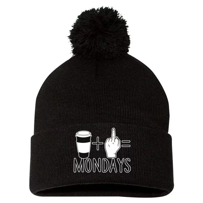 Coffee Plus Middle Finger Equals Monday Pom Pom 12in Knit Beanie