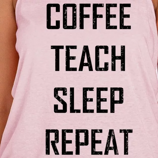 Coffee Teach Sleep Repeat Funny Teacher Women's Knotted Racerback Tank