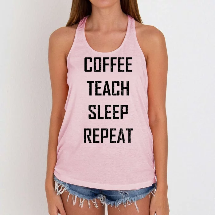 Coffee Teach Sleep Repeat Funny Teacher Women's Knotted Racerback Tank