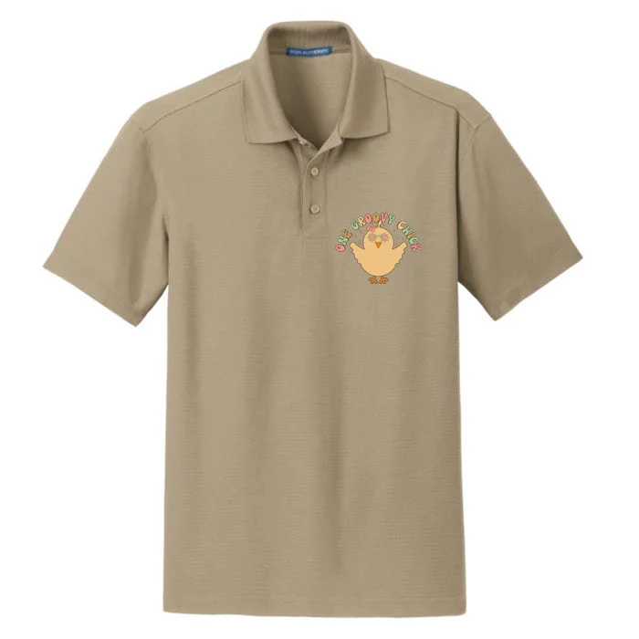 Cute One Groovy Chick Easter Day Dry Zone Grid Performance Polo