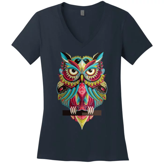 Cool Owl Graphic Tees Cute Graphic Design Illustration Owl Women's V-Neck T-Shirt