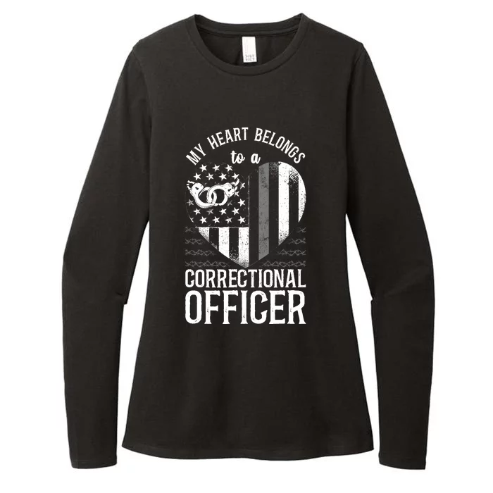 Correctional Officer Girlfriend Wife Heart American Flag Womens CVC Long Sleeve Shirt