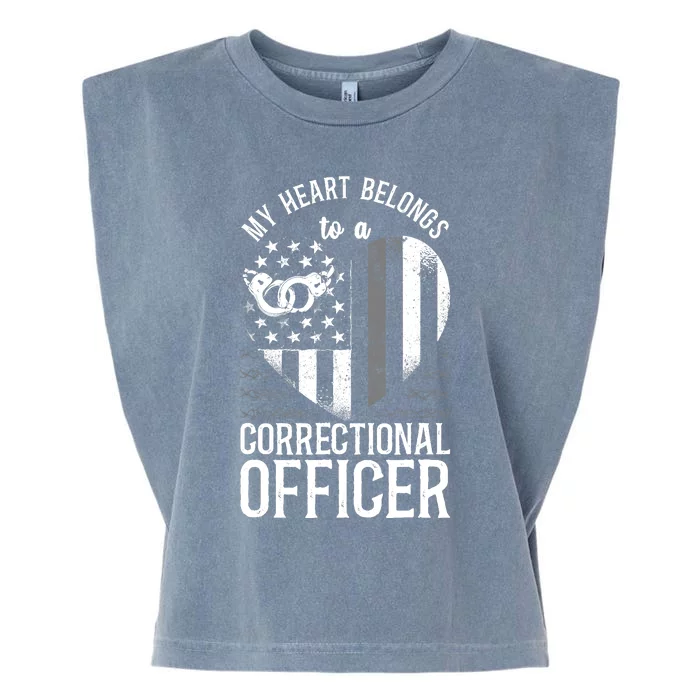 Correctional Officer Girlfriend Wife Heart American Flag Garment-Dyed Women's Muscle Tee