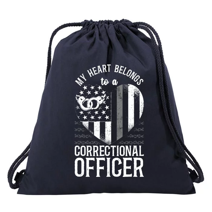 Correctional Officer Girlfriend Wife Heart American Flag Drawstring Bag