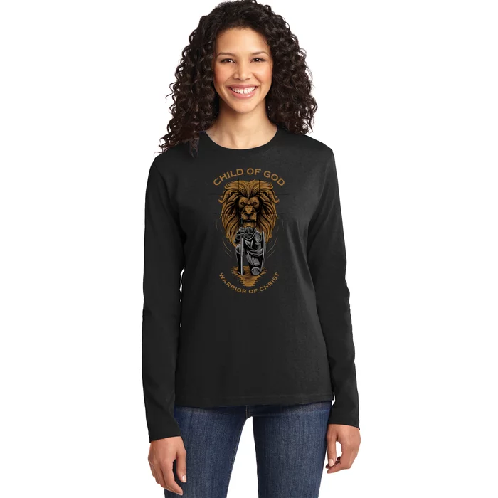 Child Of God Warrior Of Christ Jesus Christian Faith Graphic Ladies Long Sleeve Shirt