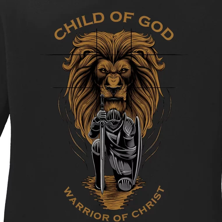 Child Of God Warrior Of Christ Jesus Christian Faith Graphic Ladies Long Sleeve Shirt