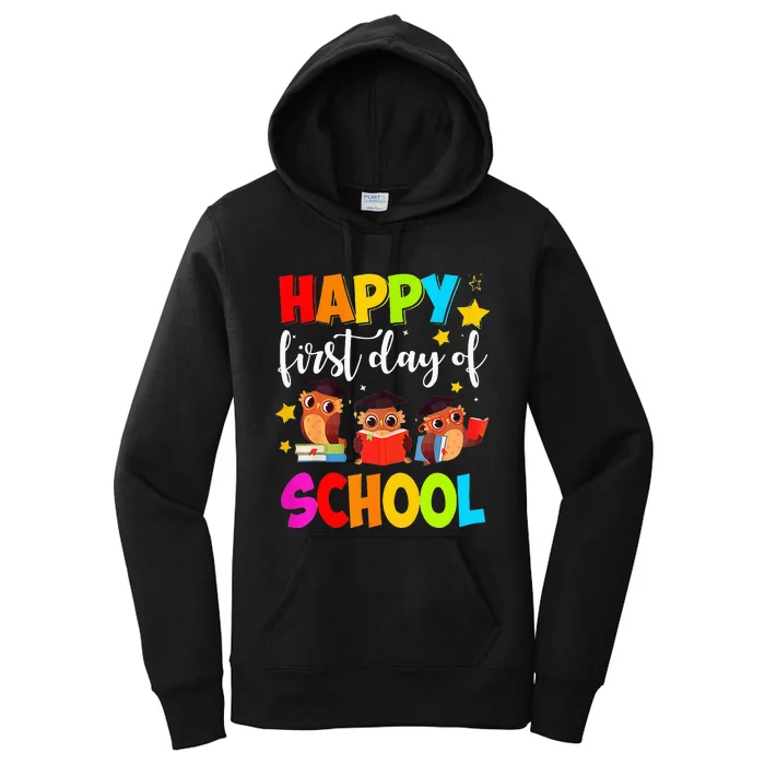 Cute Owls Happy First Day of School Students Parents Women's Pullover Hoodie