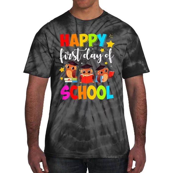 Cute Owls Happy First Day of School Students Parents Tie-Dye T-Shirt