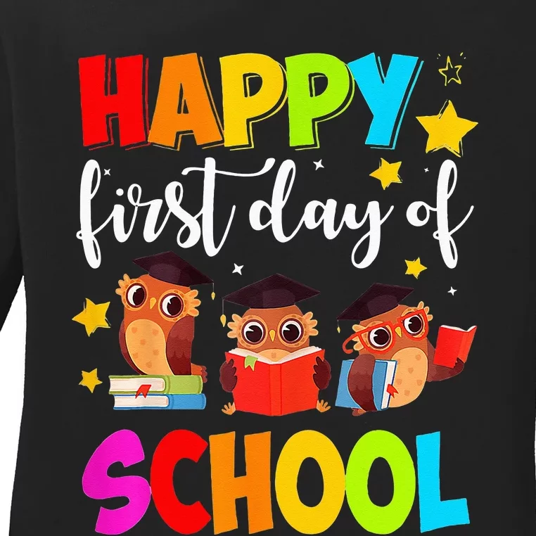 Cute Owls Happy First Day of School Students Parents Ladies Long Sleeve Shirt